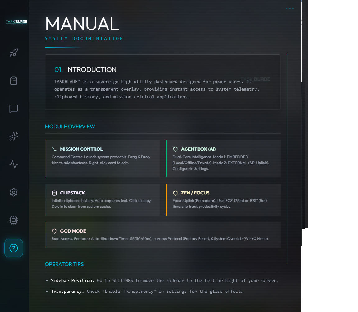 TaskBlade Manual — System Documentation
