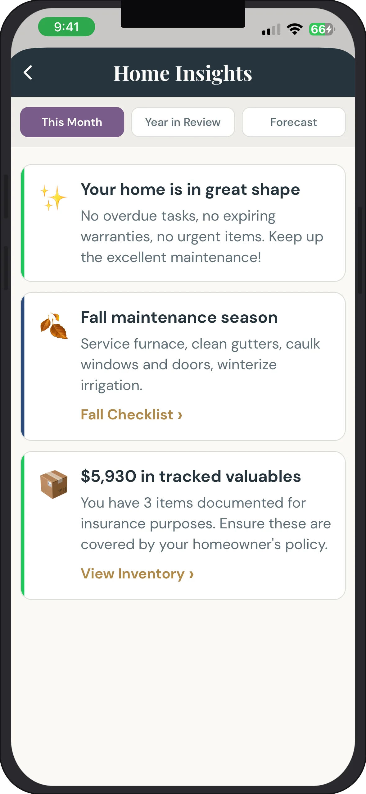 Noah360 redesigned useful home insights screen