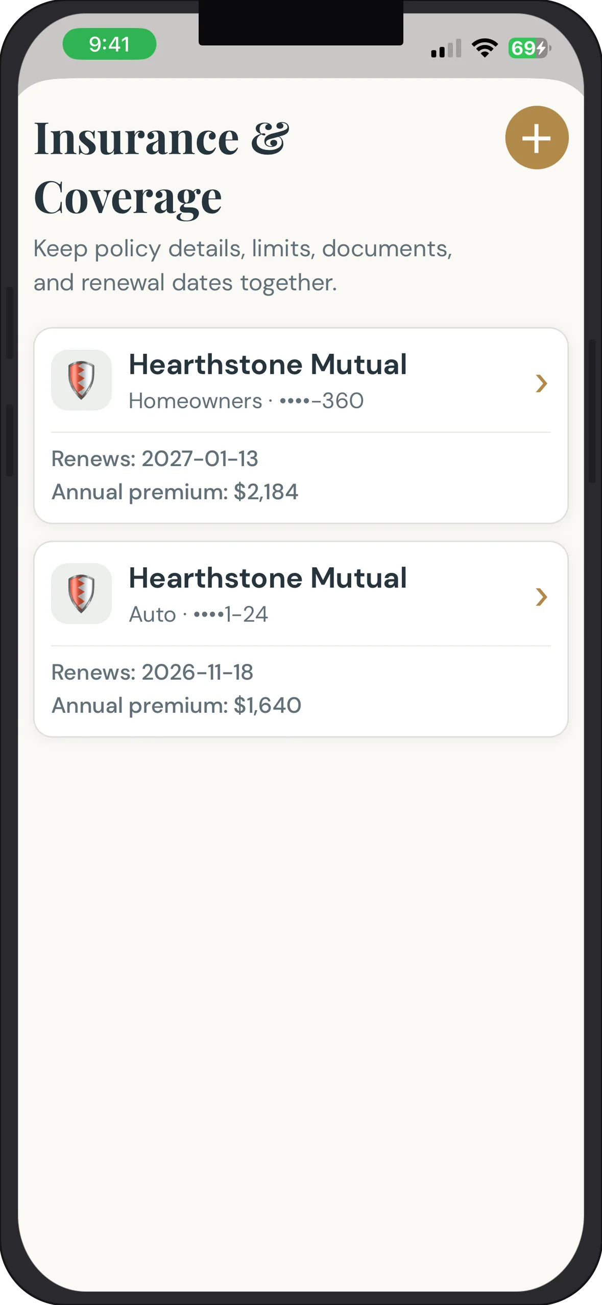Noah360 redesigned insurance and coverage screen