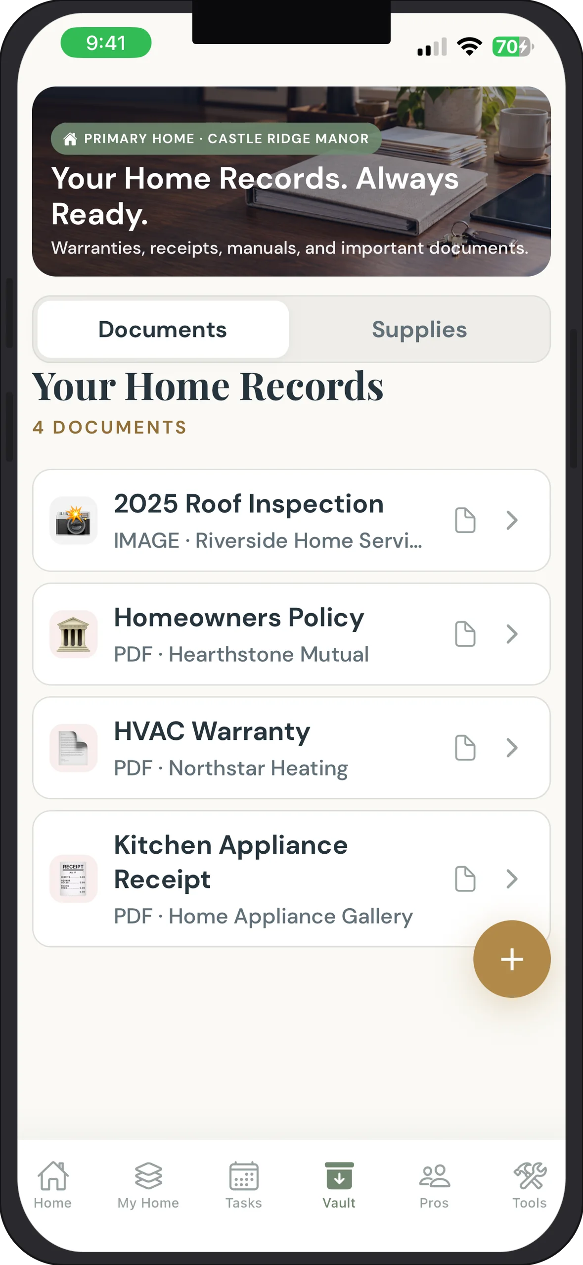 Noah360 redesigned home records, ready when needed screen