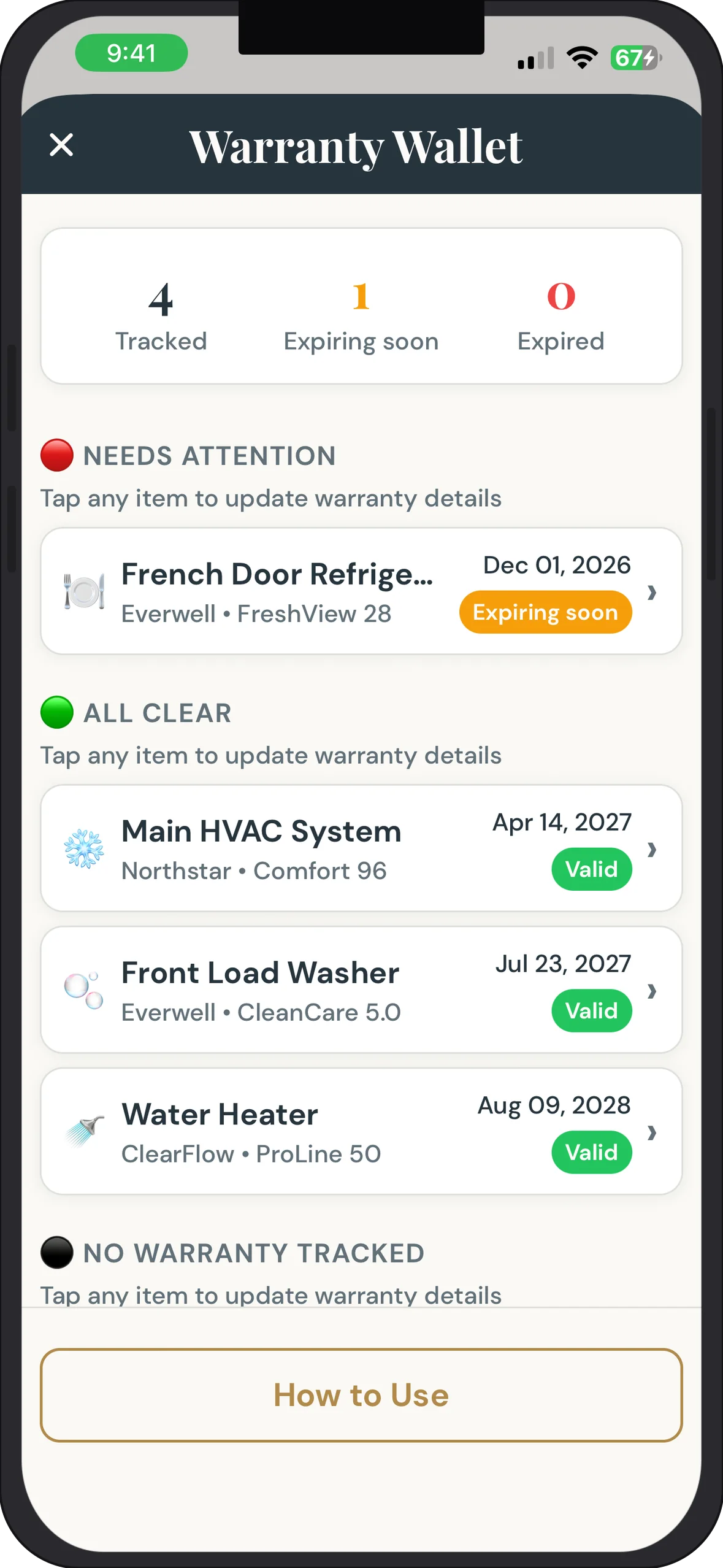 Noah360 redesigned a smarter warranty wallet screen