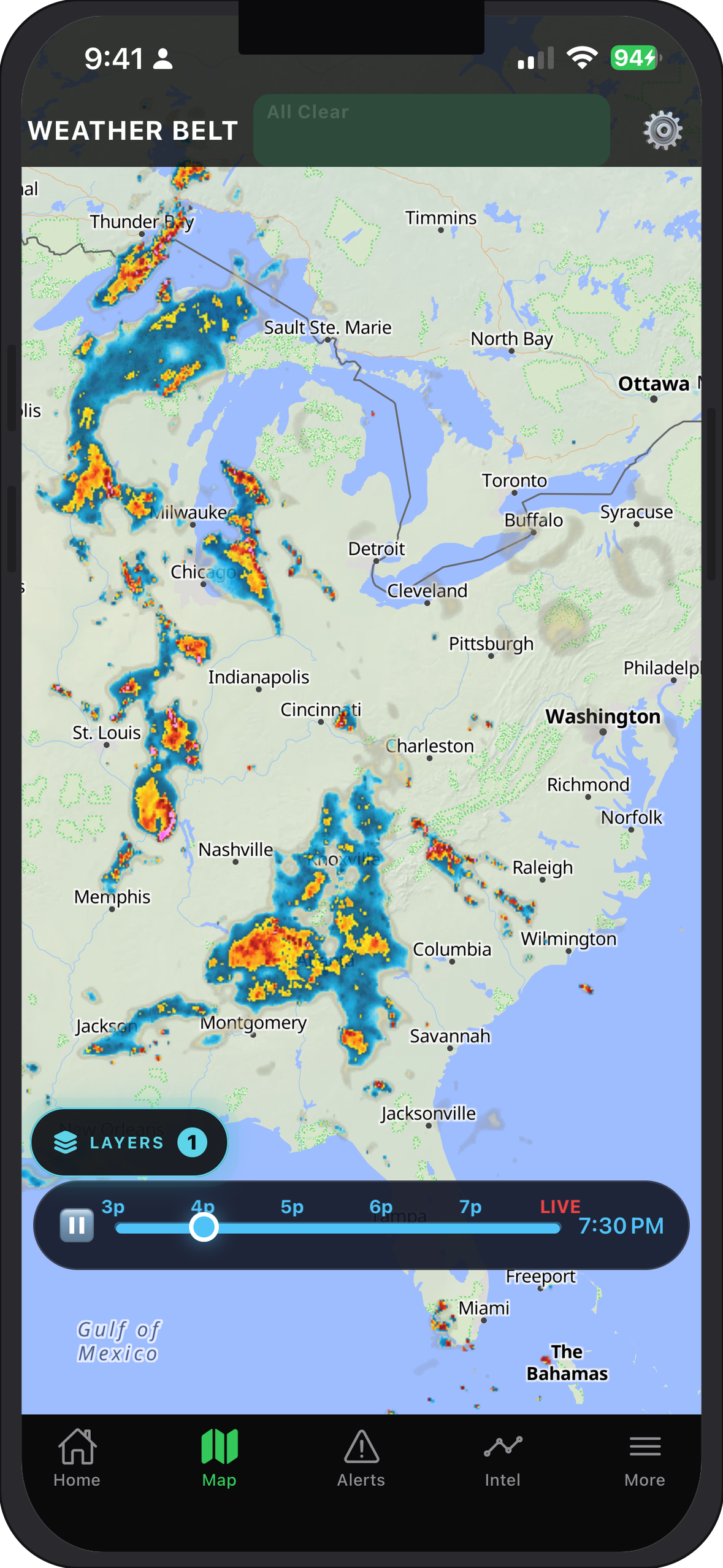 Weather Belt live NEXRAD radar map